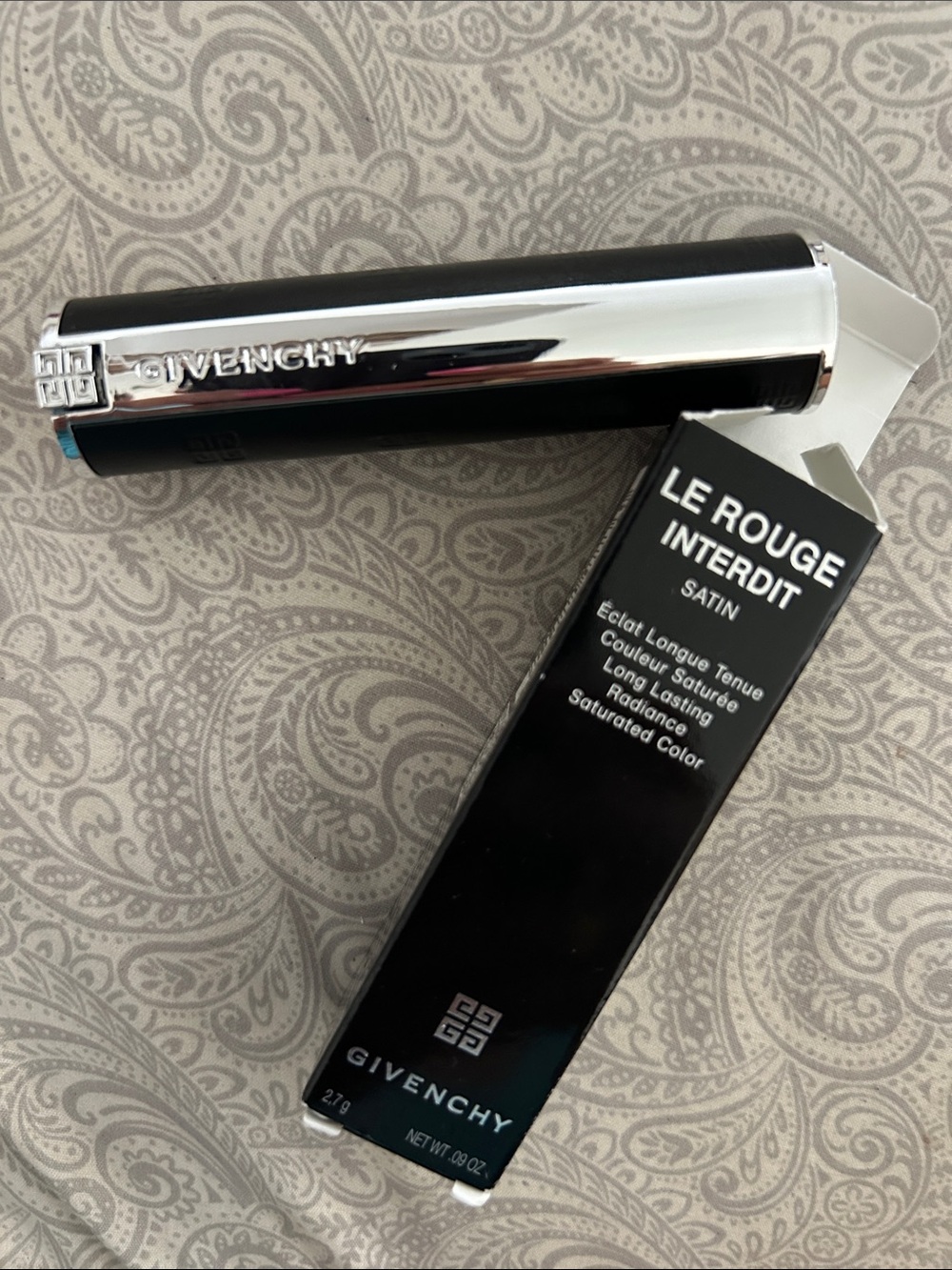 Givenchy Le Rouge Interdit Satin Lipstick – Black Case with Silver Accents #329
